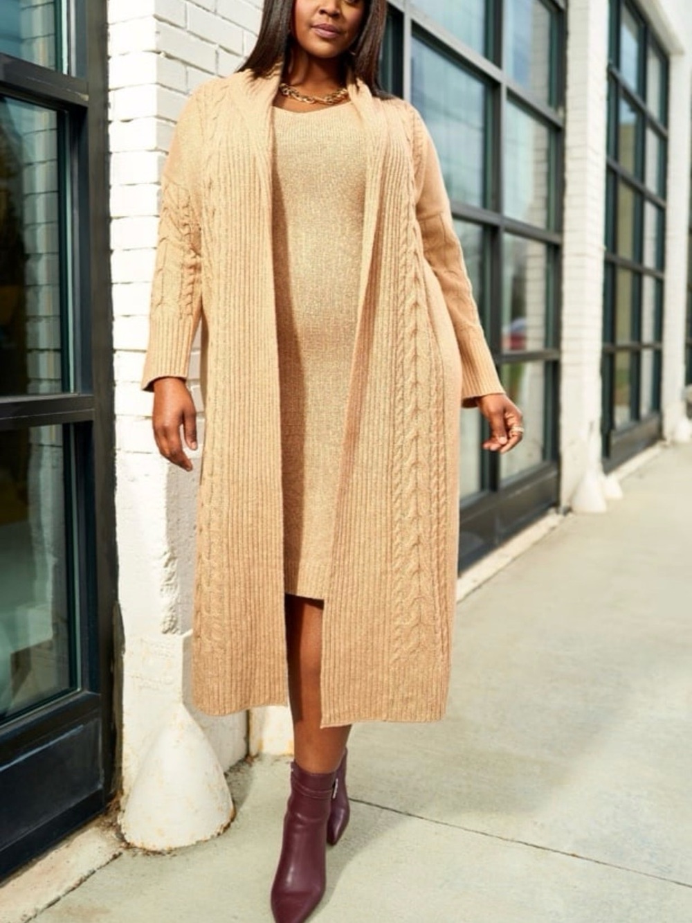 EUC Ashley Stewart Camel Cable Knit Cardigan 26/28 plus size sweater. Torrid